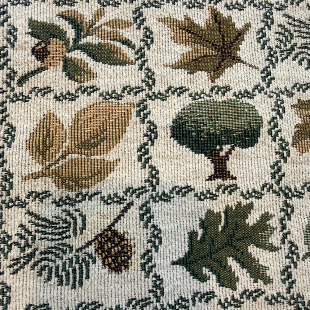 Trees Botanical Leaves Fall Tapestry Table Runner Green Border 64